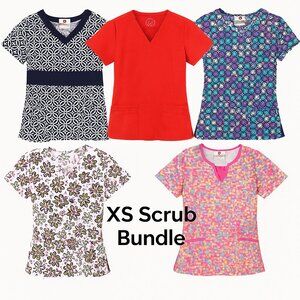 XS Scrub Top Bundle – 5 Tops (White Cross & More) – Size XS